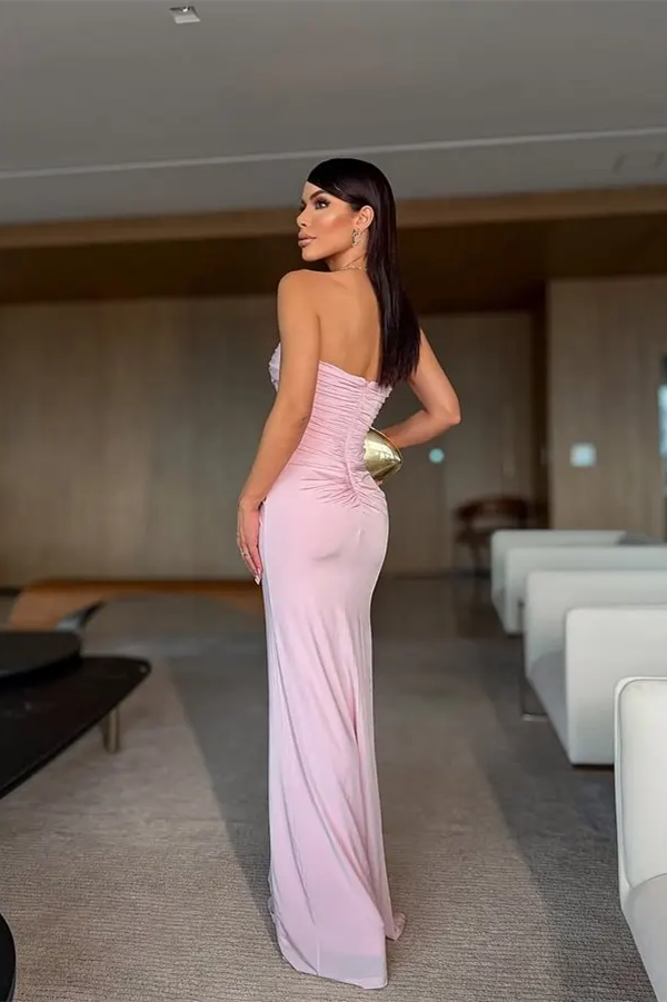 Romantic Pink Sweetheart Strapless Sleeveless Satin Mermaid Evening Dresses Column With Zipper