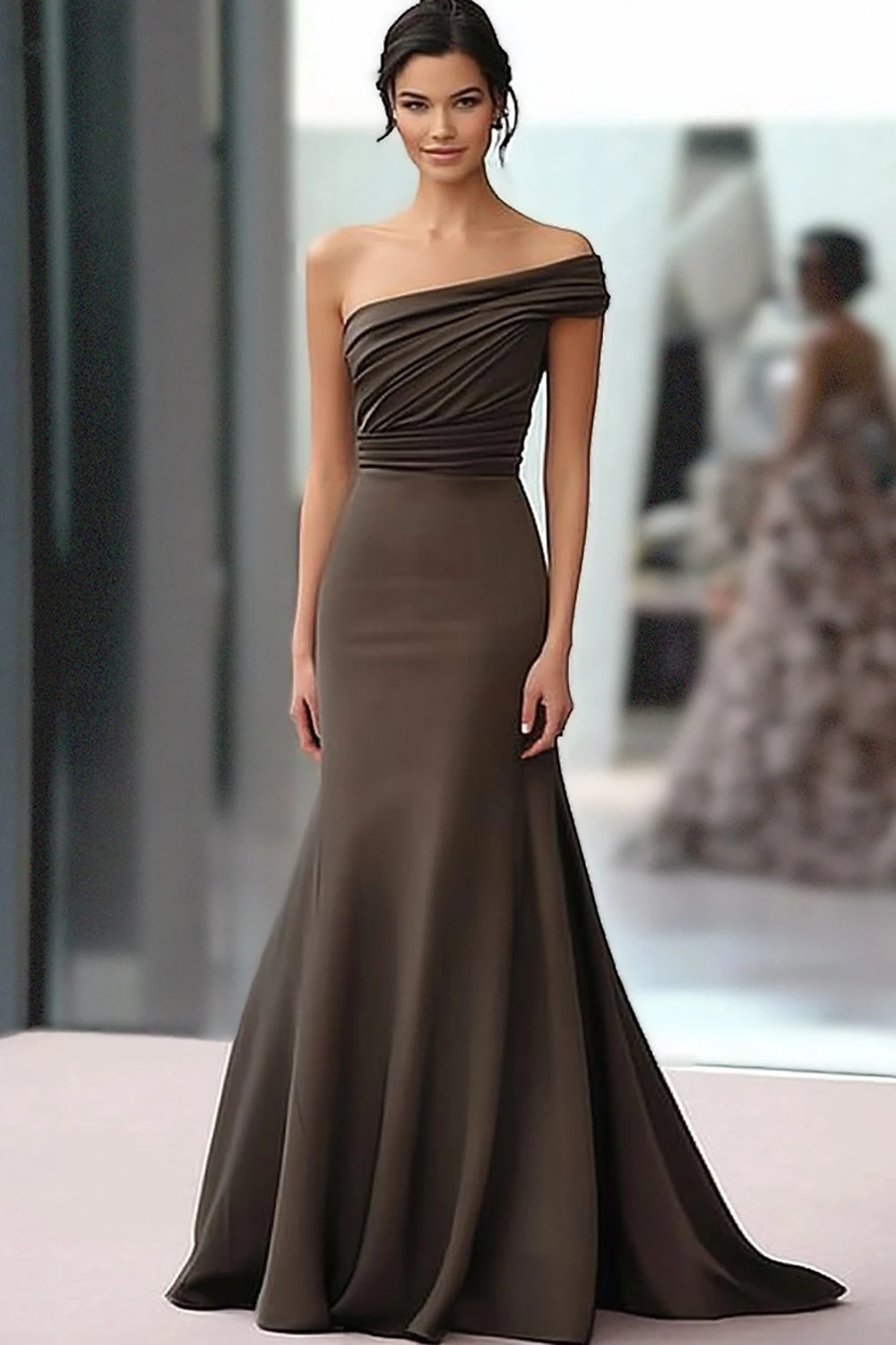 Timeless One Shoulder Satin Mermaid Evening Dresses Sheath Floor Length With Pleats