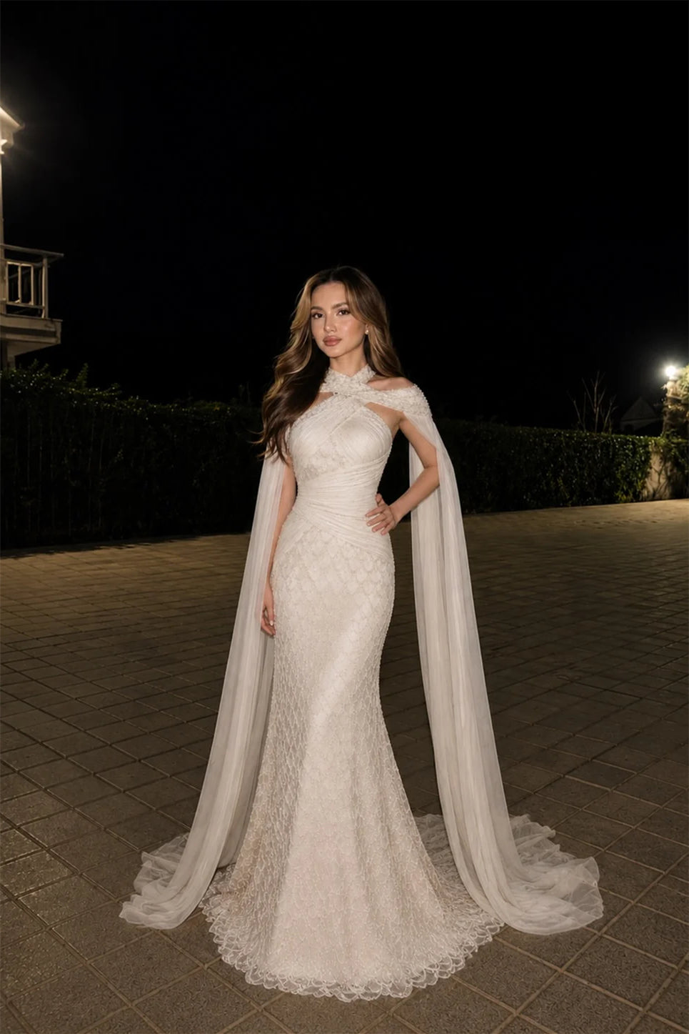 Graceful Halter Off The Shoulder Mermaid Wedding Dresses Floor Length With Ribbon