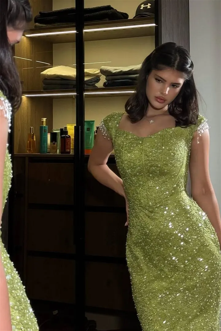 Chic Green Sweetheart Short Sleeves Mermaid Wedding Dresses Floor Length With Lace-Up Back