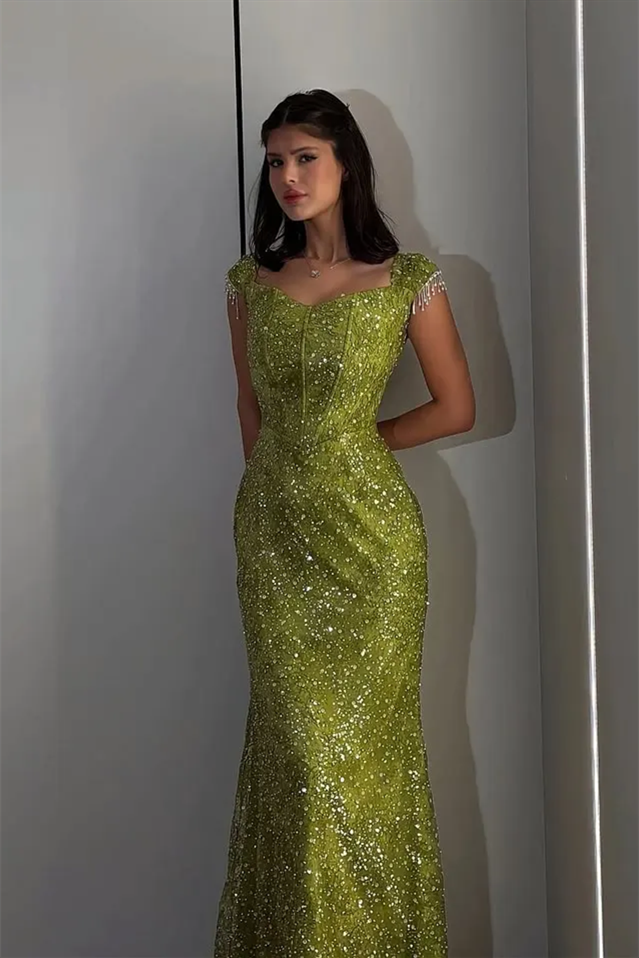 Chic Green Sweetheart Short Sleeves Mermaid Wedding Dresses Floor Length With Lace-Up Back