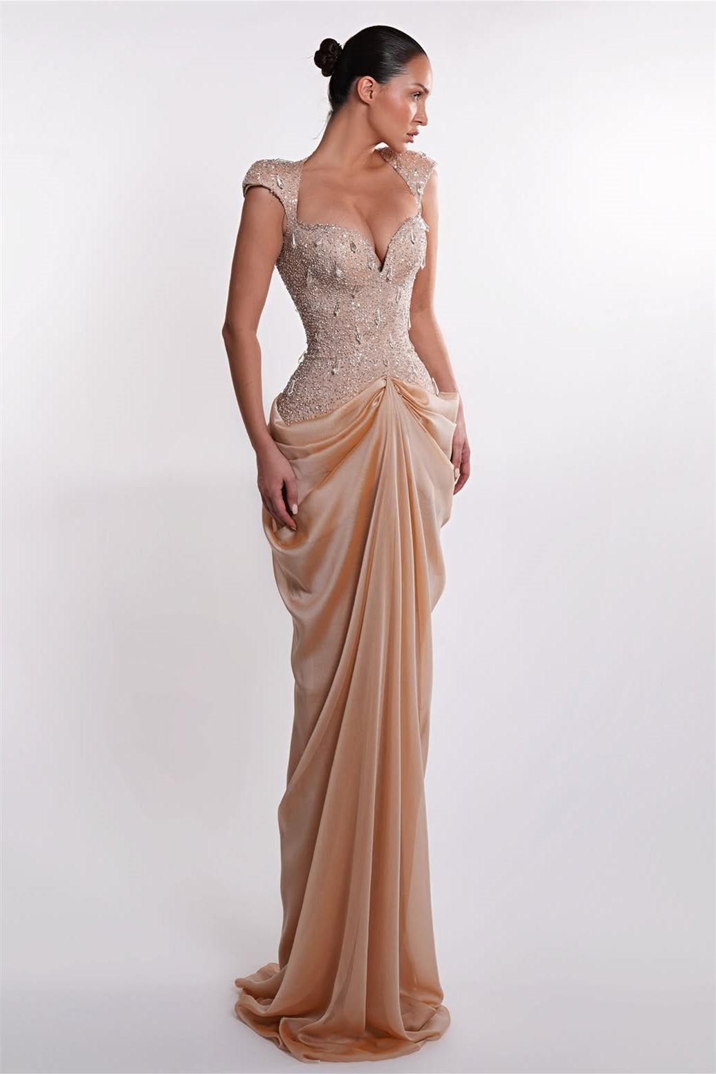 Graceful Sweetheart Short Sleeves Mermaid Wedding Dresses Floor Length Beads With Lace-Up Back