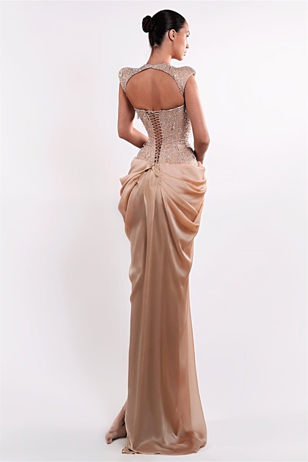 Graceful Sweetheart Short Sleeves Mermaid Wedding Dresses Floor Length Beads With Lace-Up Back