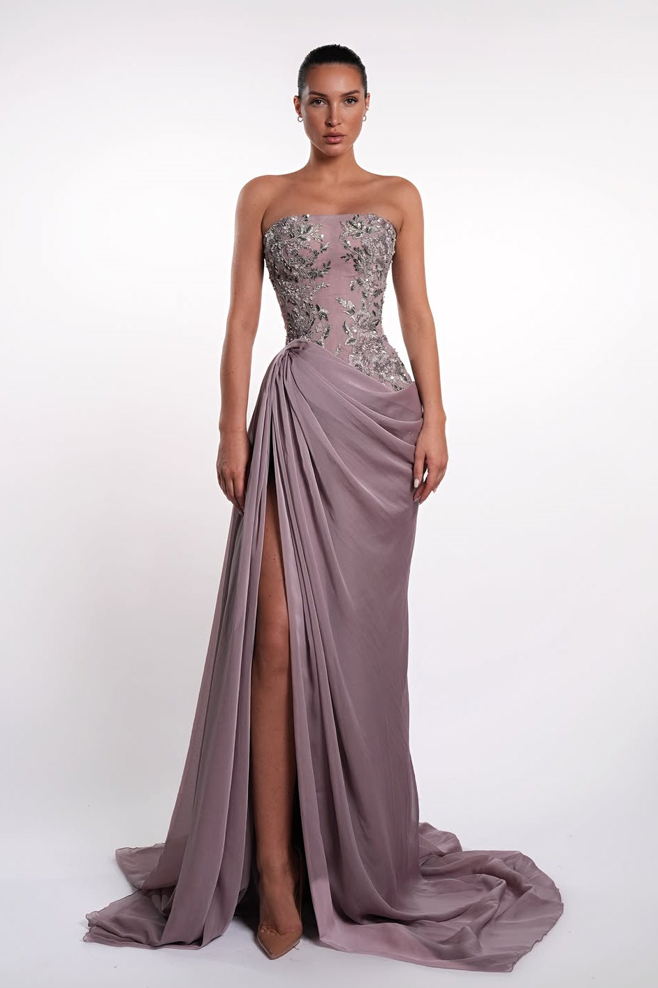 Glamorous Purple Strapless Sleeveless Mermaid Wedding Dresses High Split With Lace-Up Back