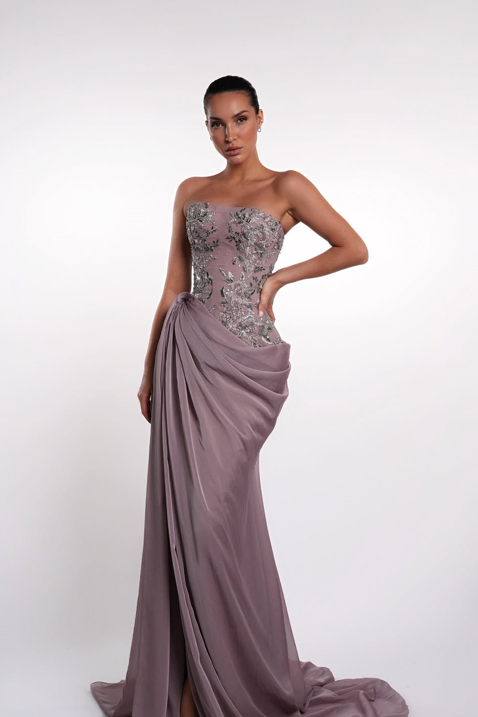 Glamorous Purple Strapless Sleeveless Mermaid Wedding Dresses High Split With Lace-Up Back