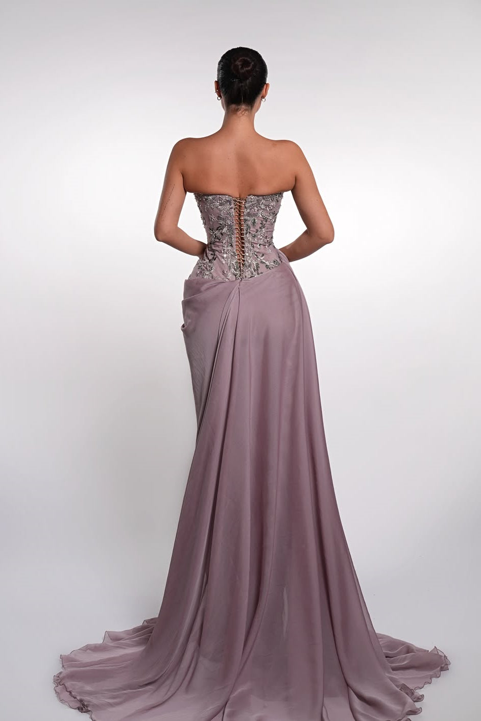 Glamorous Purple Strapless Sleeveless Mermaid Wedding Dresses High Split With Lace-Up Back