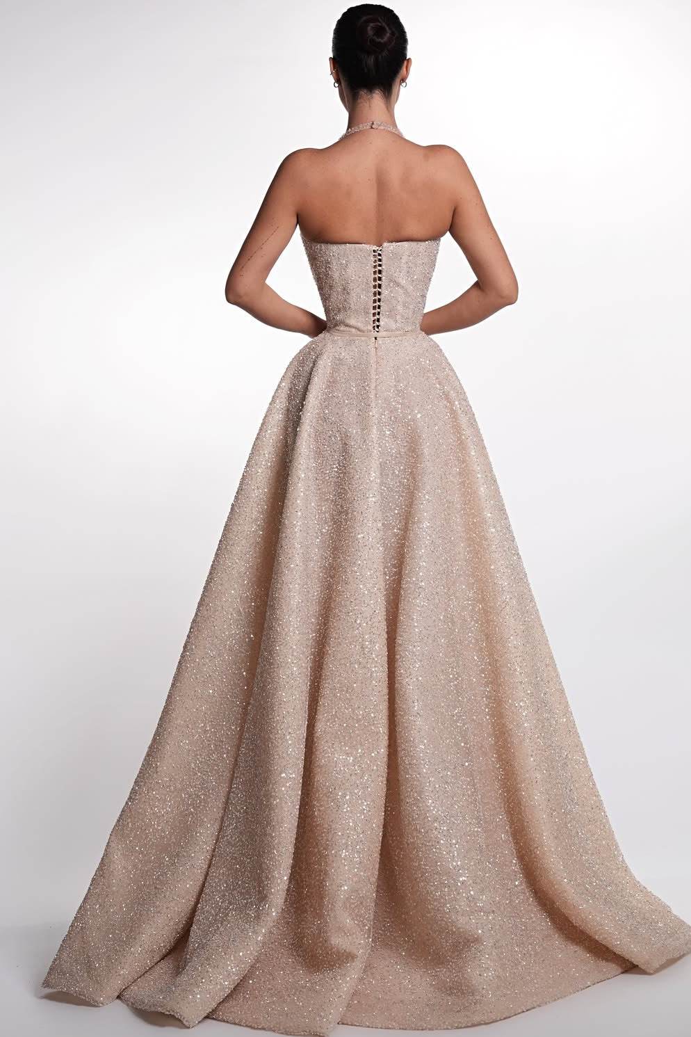 Dazzling Halter Sleeveless A-Line Wedding Dresses Floor Length Beads With Lace-Up Back