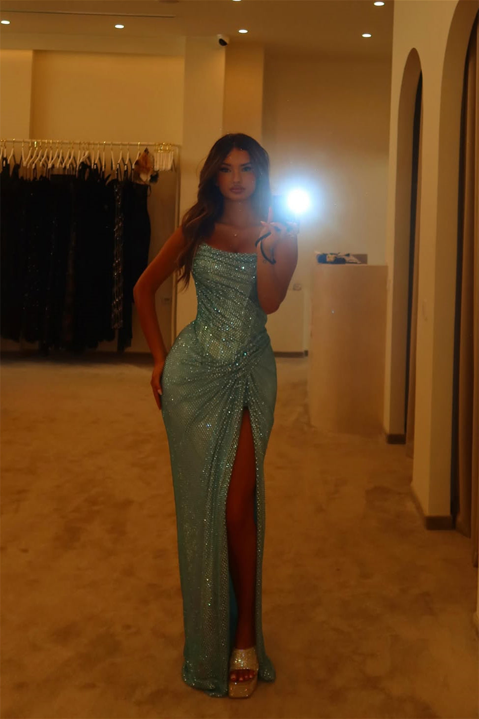 Chic Dusty Blue Spaghetti-Straps Sleeveless Mermaid Wedding Dresses High Split With Pleats