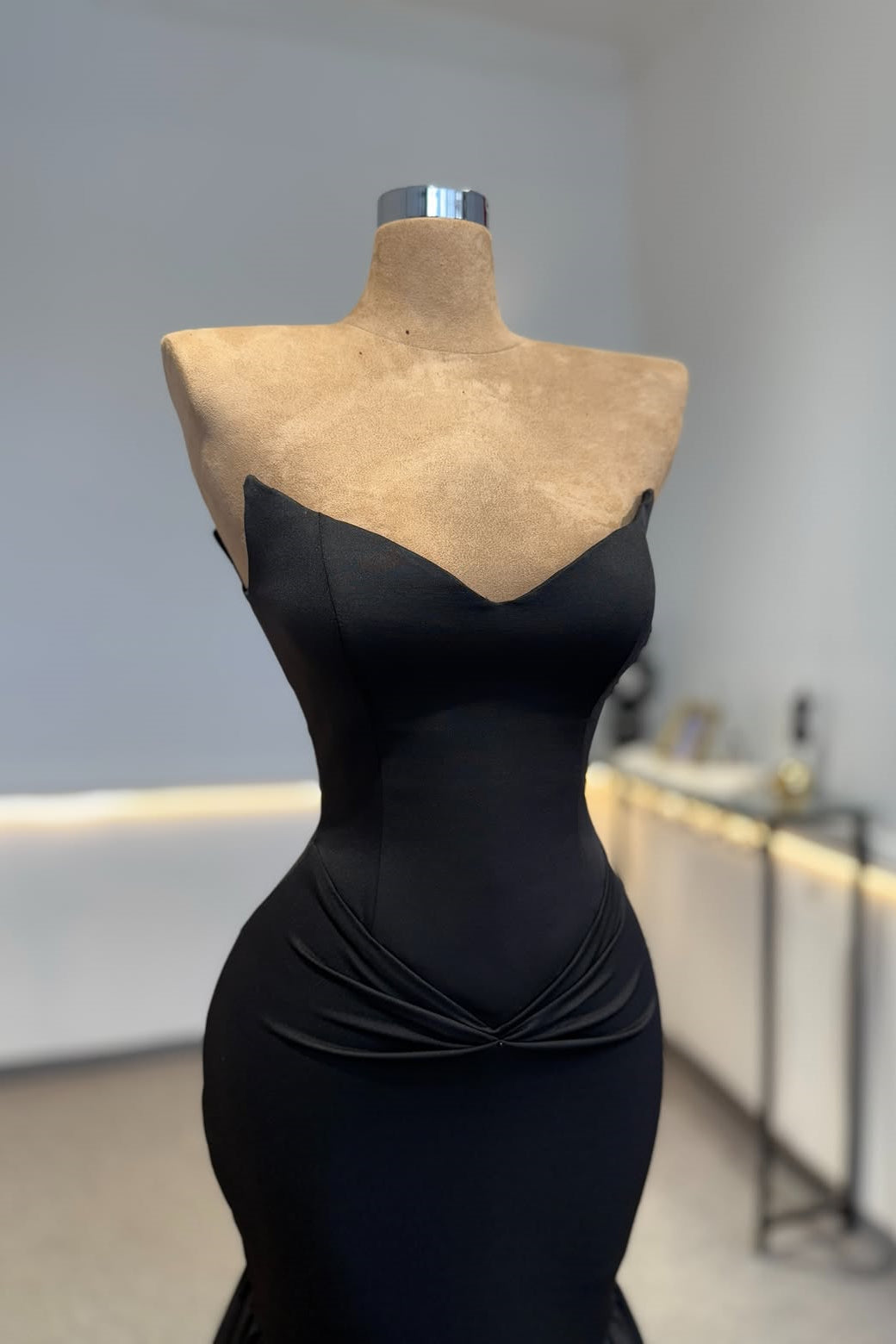 Timeless Black Strapless Sleeveless Satin Mermaid Wedding Dresses Column With Pleats