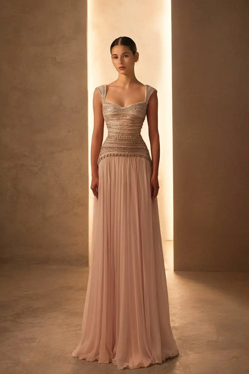 Timeless Dusty Rose Straps Sleeveless Chiffon Wedding Dresses Floor Length With Pleats