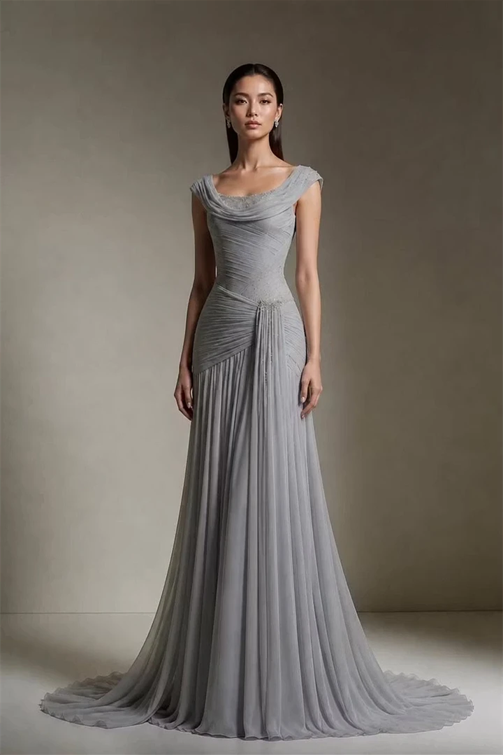 Timeless Gray Straps Sleeveless Chiffon Wedding Dresses Floor Length Beads With Zipper Pleats