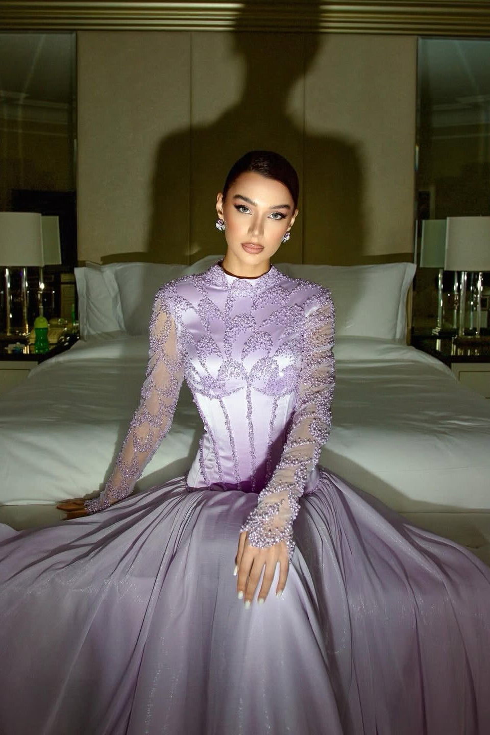 Chic Lilac Long Sleeves A-Line Wedding Dresses Floor Length With Pleats