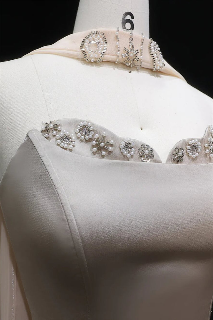 Luxurious Strapless Sleeveless A-Line Wedding Dresses Floor Length Beads With Lace-Up Back