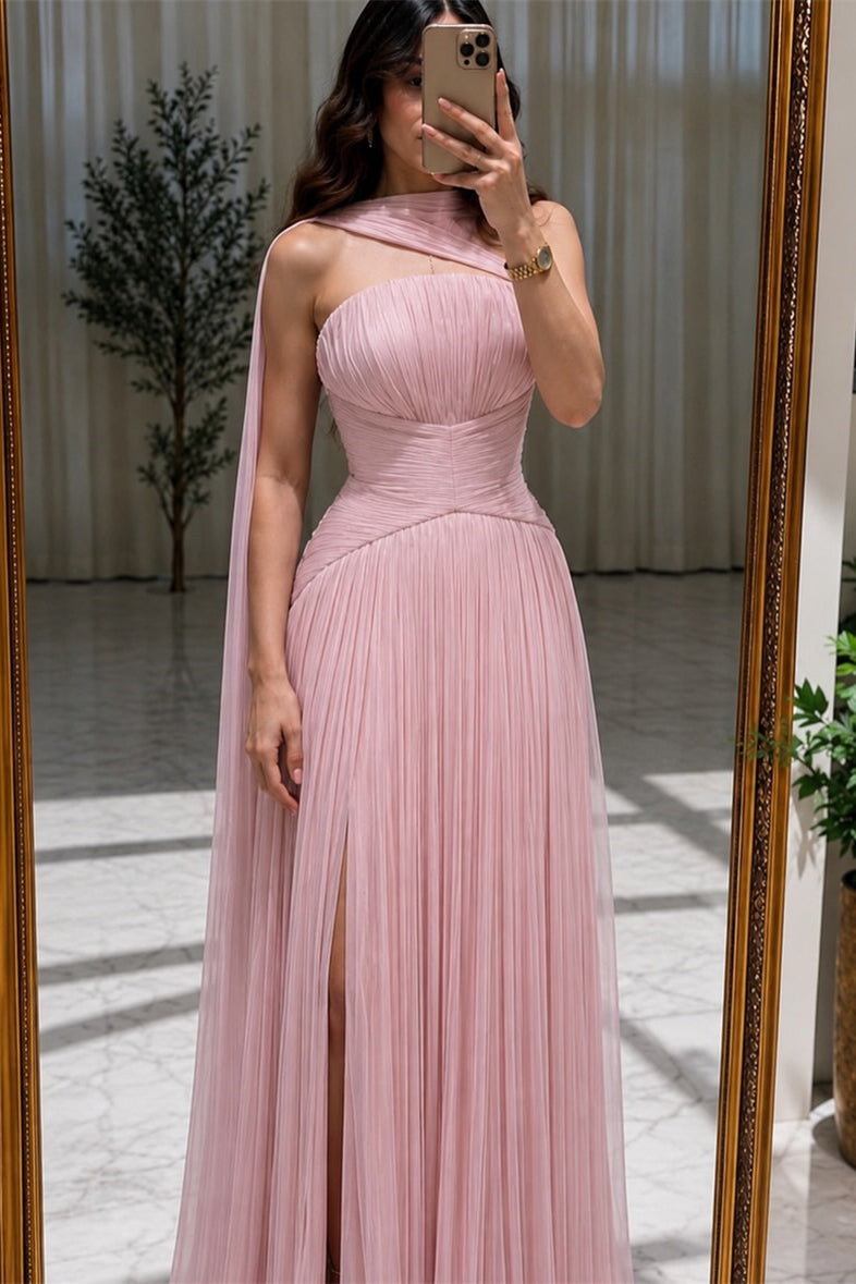 Romantic Pink Strapless Sleeveless Chiffon A-Line Wedding Dresses High Split With Pleats