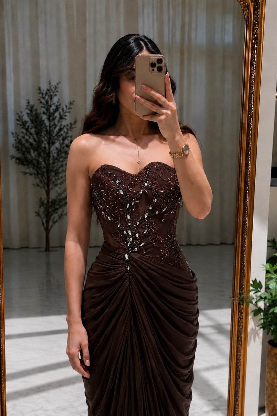 Graceful Brown Sweetheart Strapless Sleeveless Mermaid Wedding Dresses Split Beading With Pleats