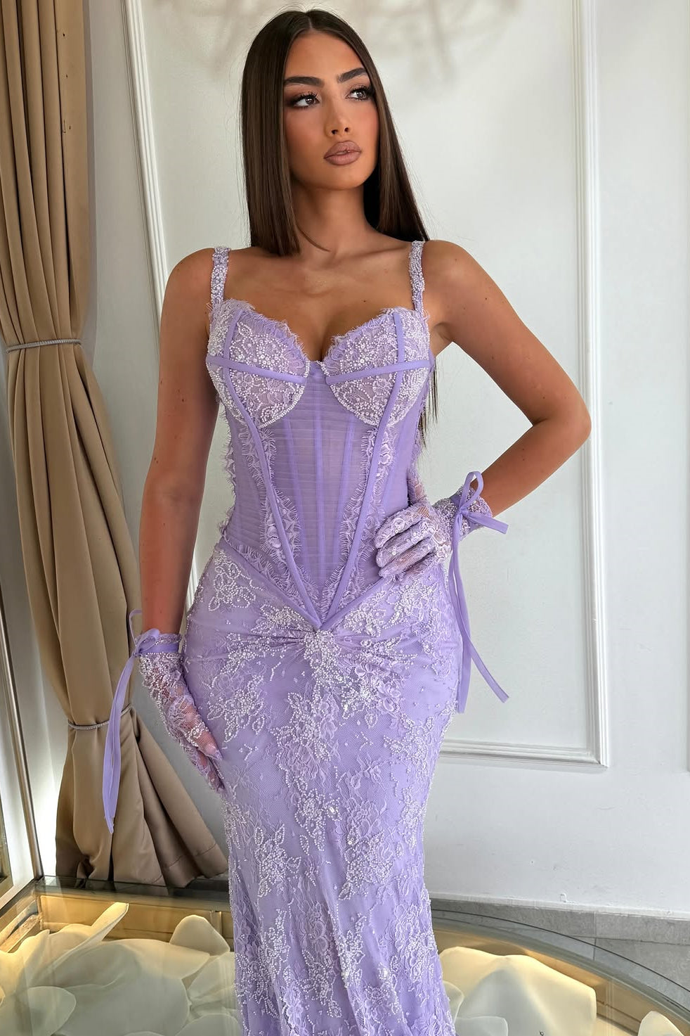 Luxurious Lilac Spaghetti-Straps Sweetheart Sleeveless Lace Wedding Dresses Mermaid With Beading