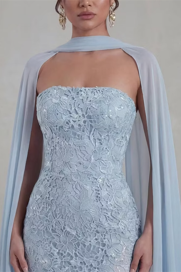 Pretty Dusty Blue Strapless Sleeveless Mermaid Wedding Dresses Floor Length With Zipper
