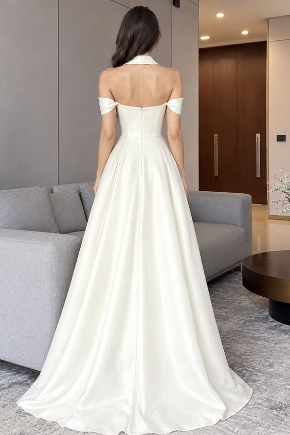 Timeless Off The Shoulder Satin A-Line Wedding Dresses Floor length With Zipper