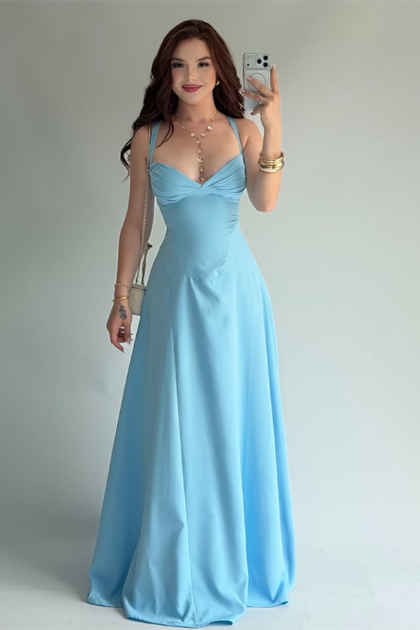 Chic Dusty Blue Sweetheart Spaghetti-Straps Sleeveless Satin Wedding Dresses Sheath With Lace-Up Back