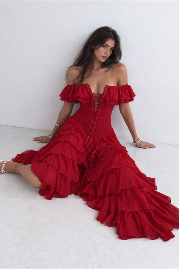 Dazzling Burgundy Off The Shoulder Chiffon Wedding Dresses High Split With Pleats