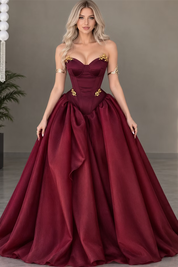 Glamorous Burgundy Sweetheart Strapless Sleeveless Satin Wedding Dresses A-Line With Pleats Zipper