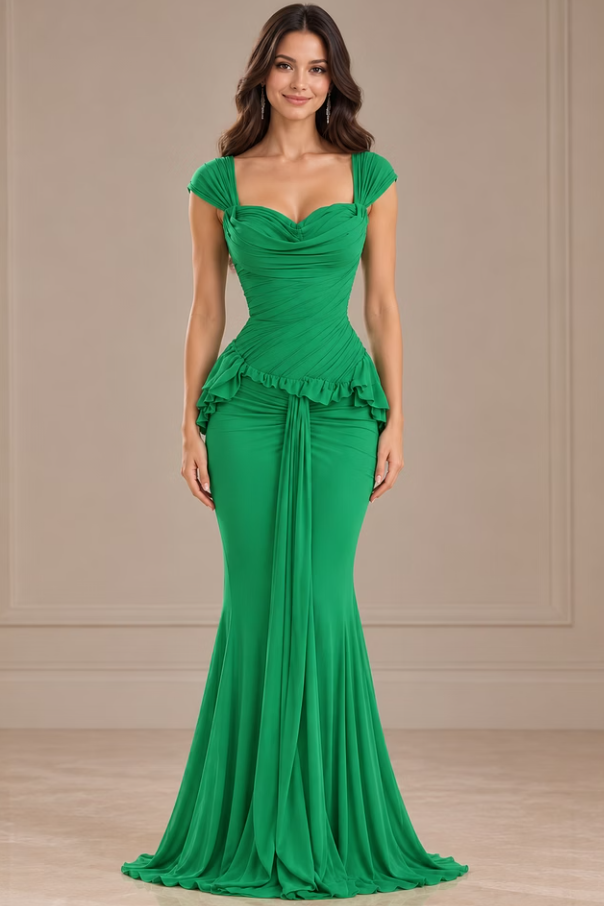 Pretty Green Sweetheart Straps Mermaid Wedding Dresses Floor Length With Pleats Zipper