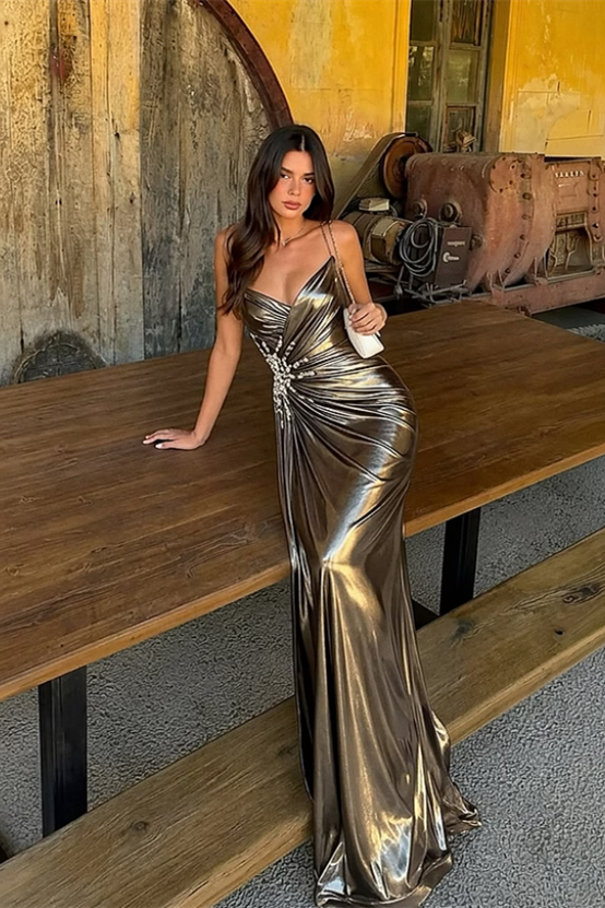 Dazzling Sweetheart Spaghetti-Straps Sleeveless Mermaid Wedding Dresses Gem With Pleats