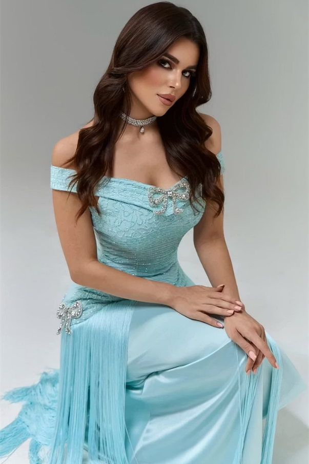Timeless Blue Off The Shoulder Mermaid Wedding Dresses Floor Length With Tassel