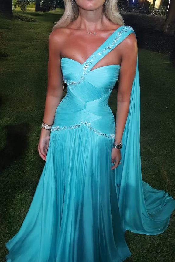 Timeless Blue Sweetheart Sleeveless Chiffon Wedding Dresses Gem Floor Length With Zipper Pleats