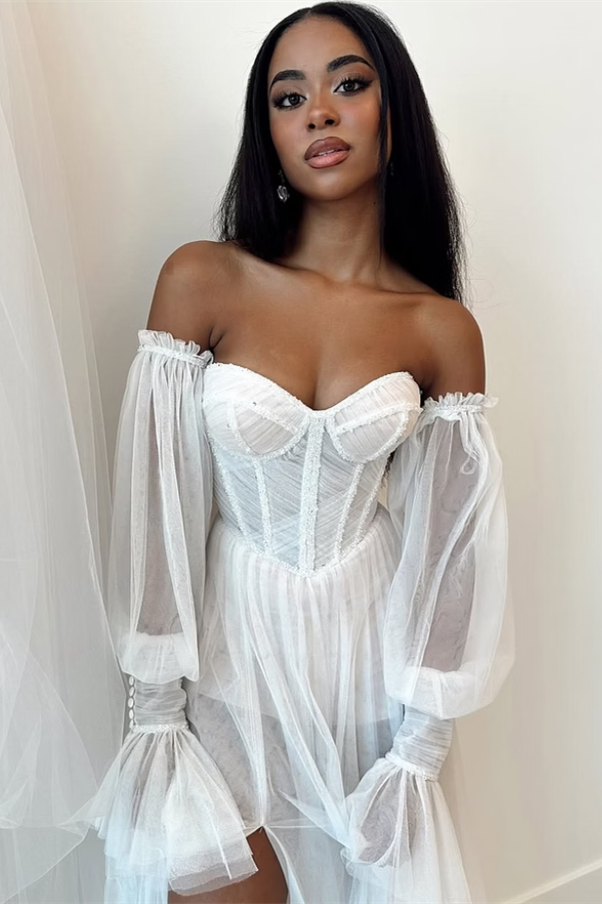Pretty Sweetheart Strapless Wedding Dresses Side Split With Detachable Sleeves Pleats