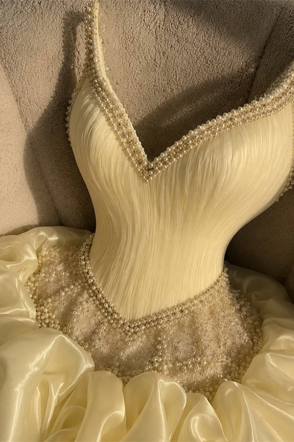 Chic Daffodil V-Neck Straps Sleeveless Homecoming Dresses Mini With Pearl Pleats