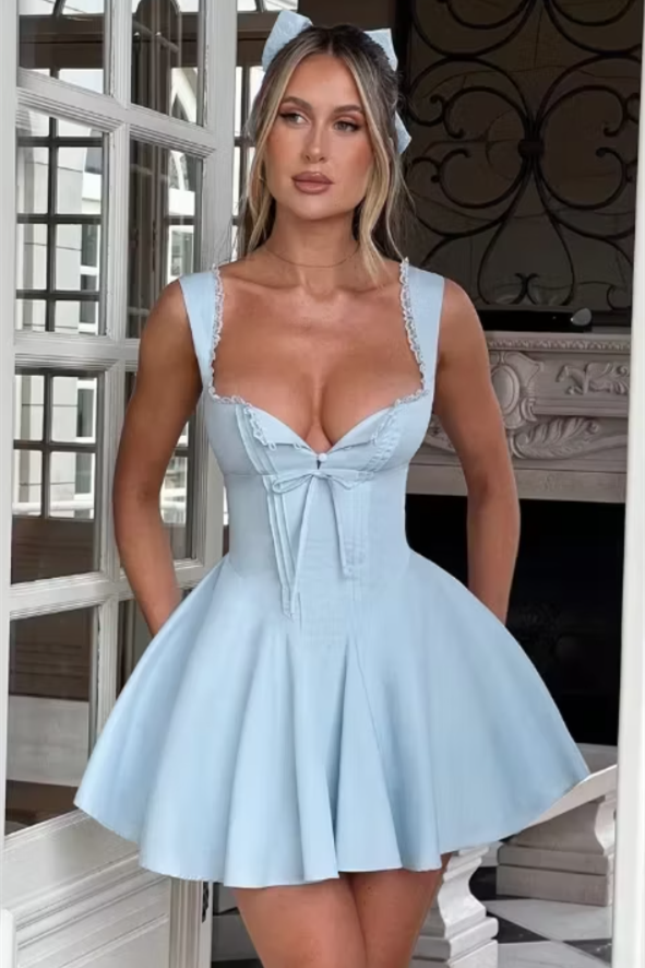 Timeless Dusty Blue Sweetheart Straps Sleeveless Satin Homecoming Dresses Mini With Lace-Up Back