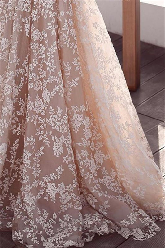 A-Line Long Sleeves Tulle Lace Appliques Wedding Dress-BallBride