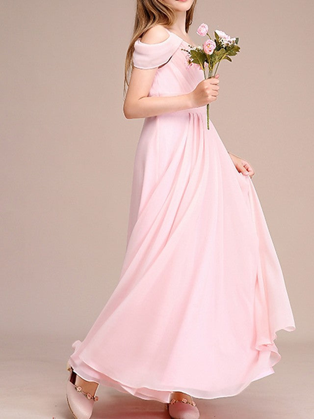 A-Line One Shoulder Flower Girl Dress With Ruching for Ankle Length-BallBride