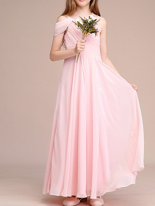 A-Line One Shoulder Flower Girl Dress With Ruching for Ankle Length-BallBride