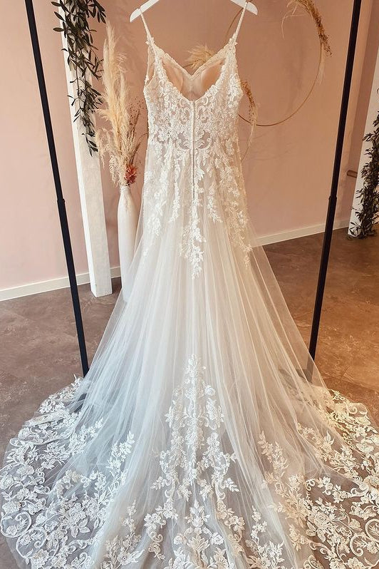 A-Line Sweetheart Wedding Dress with Lace Appliques-BallBride