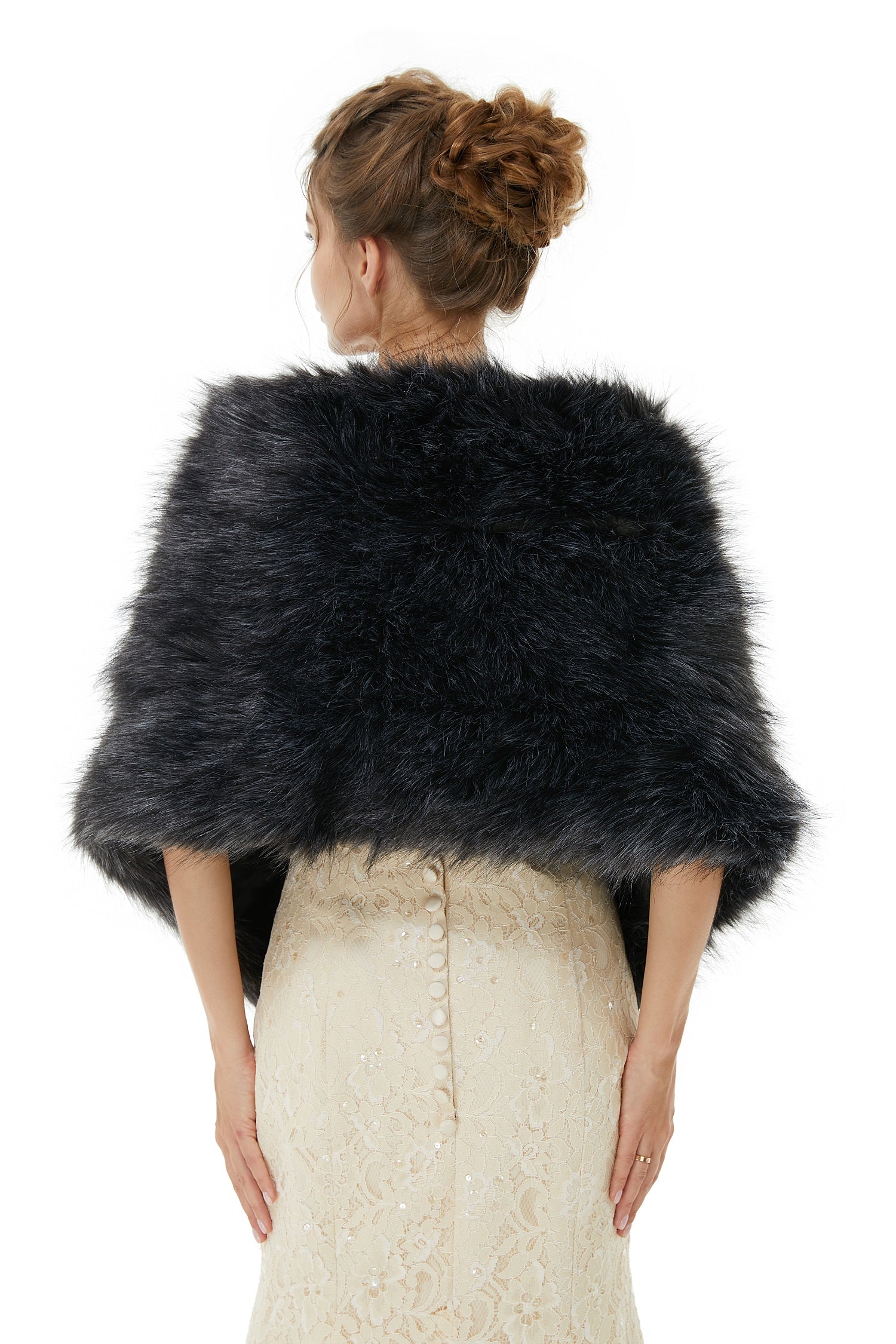 Amazing Black Winter Faux Fur Wedding Wrap Shawl for Brides-BallBride