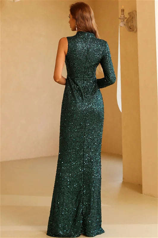 Amazing Dark Green Long Sleeves Sequins Evening Dress Mermaid Split-BallBride