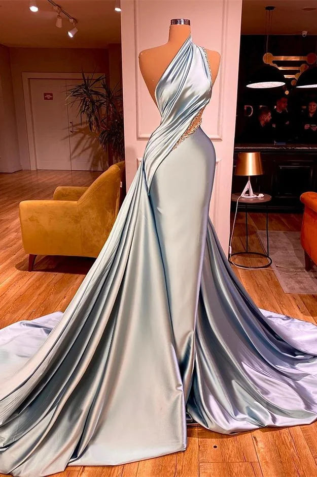 Amazing One Shoulder evening Dress Mermaid Ruffles With Beads-BallBride