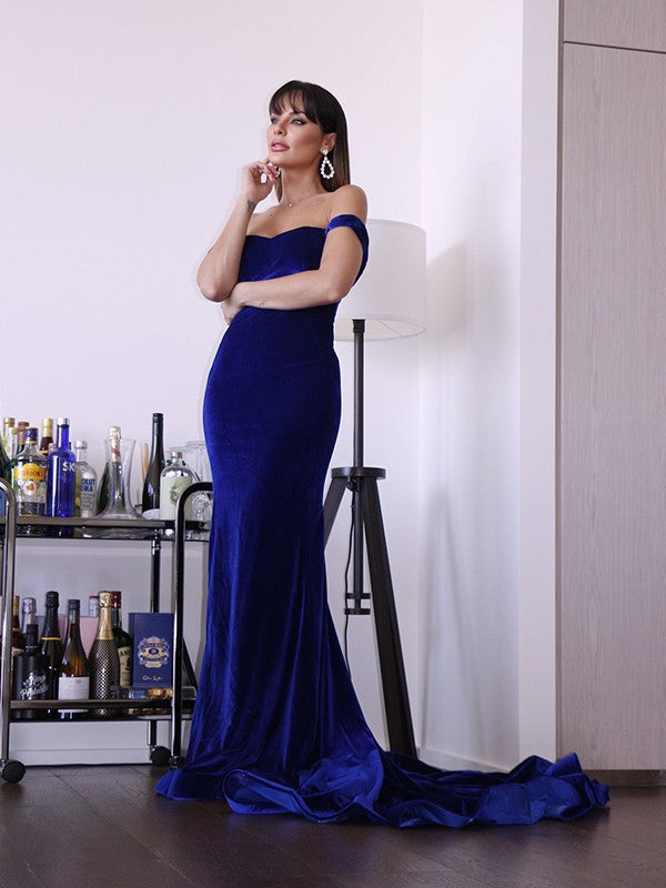 Amazing Royal Blue Off-the-Shoulder Mermaid Evening Dress-BallBride