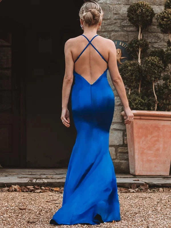 Amazing Royal Blue Sleeveless V-Neck Mermaid Evening Dress-BallBride