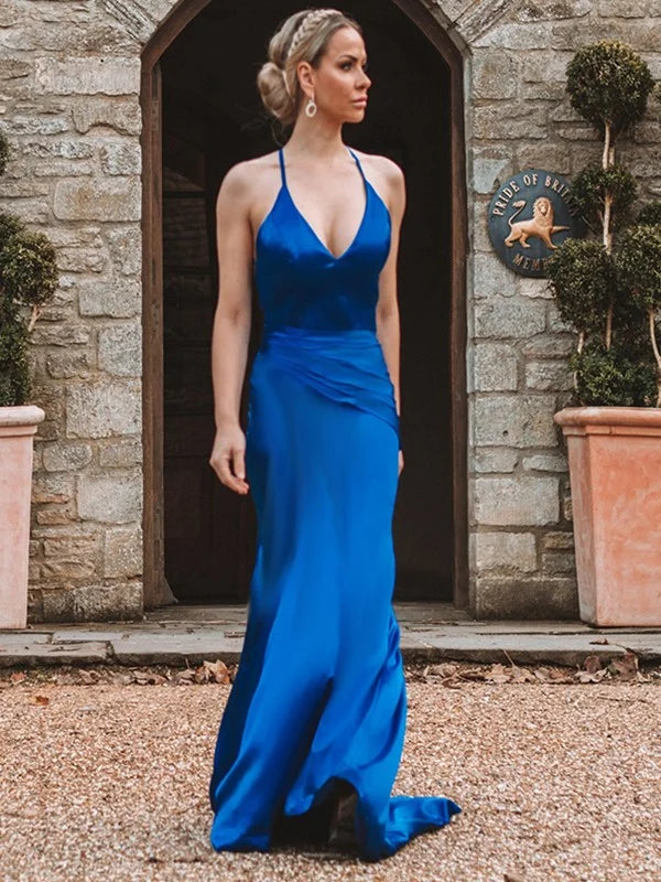 Amazing Royal Blue Sleeveless V-Neck Mermaid Evening Dress-BallBride