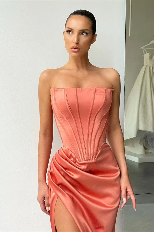 Amazing Strapless Long Prom Dress Split Evening Party Gowns-BallBride
