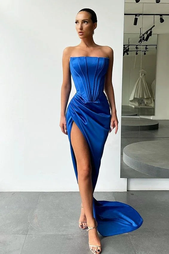 Amazing Strapless Long Prom Dress Split Evening Party Gowns-BallBride