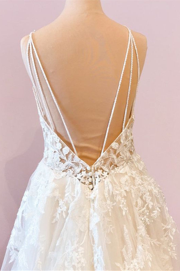 Attractive Sweetheart A-Line Tulle Wedding Dress with Spaghetti Straps-BallBride