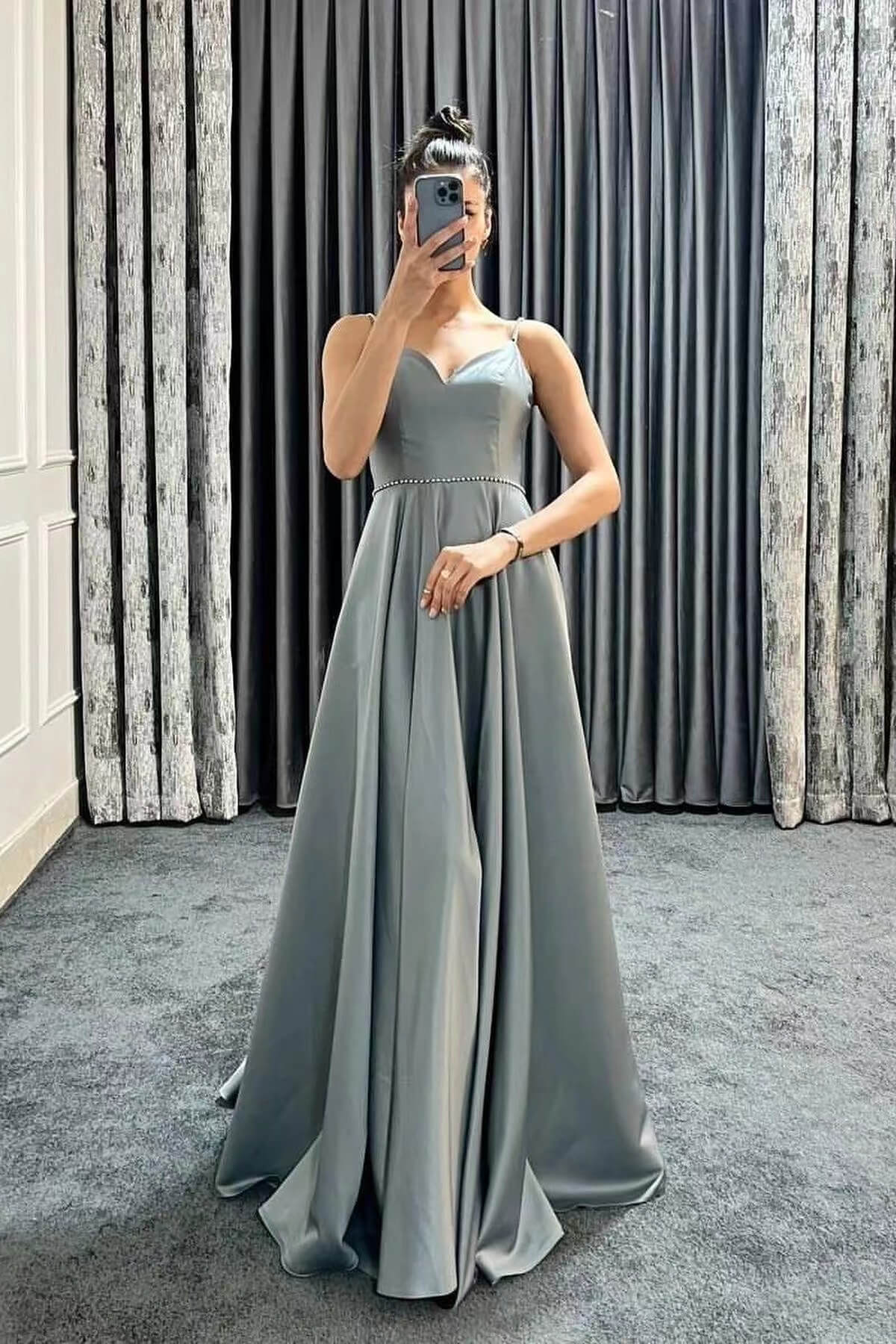 Beaded Sweetheart A-Line Prom Dress with Spaghetti Straps-BallBride