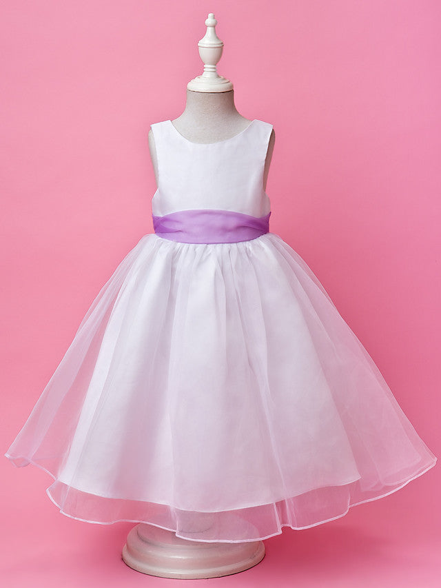 Beautiful A-Line Satin Sleeveless Jewel Flower Girl Dress with Buttons-BallBride