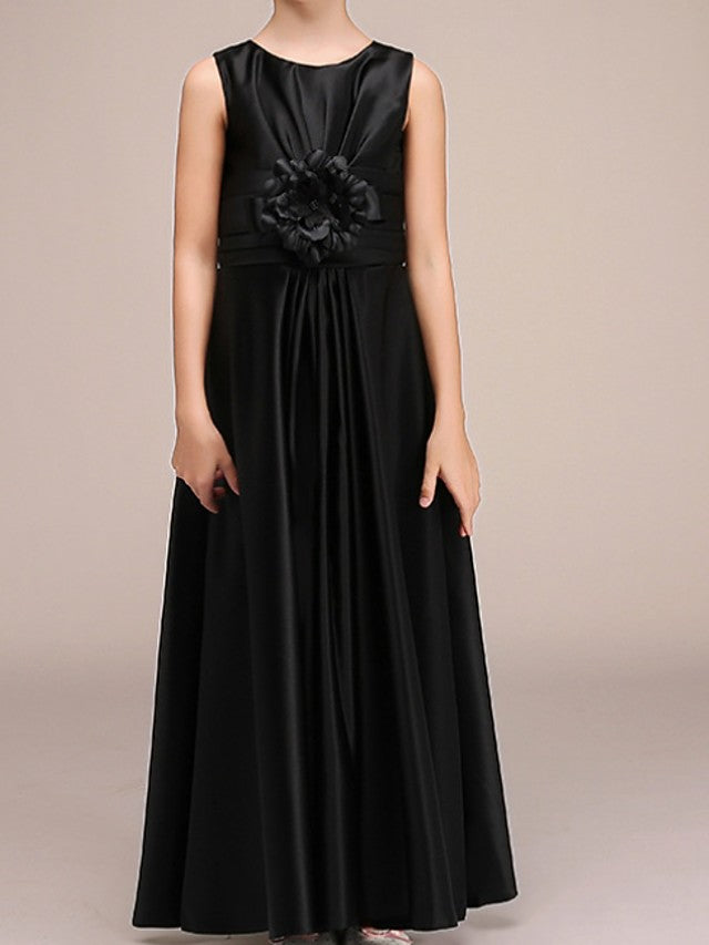 Beautiful A-Line Sleeveless Jewel Neck Floor Length Flower Girl Dresses with Pleats-BallBride