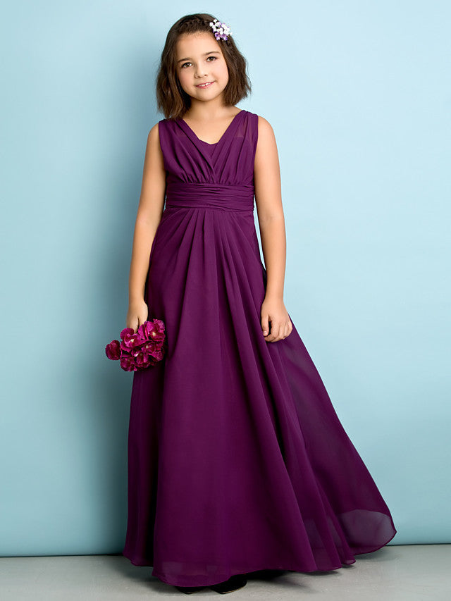 Beautiful A-Line V Neck Chiffon Flower Girl Dress Floor Length With Criss Cross Natural Mini Me-BallBride