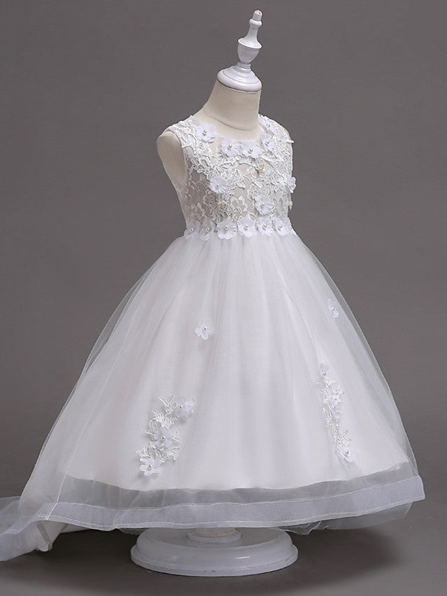 Beautiful Jewel Lace Tulle Flower Girl Dress with Appliques Crystals-BallBride